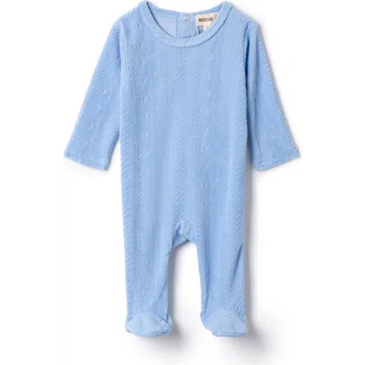 Mocha Babies'  Boy Cable Textured Velour Romper In Blue