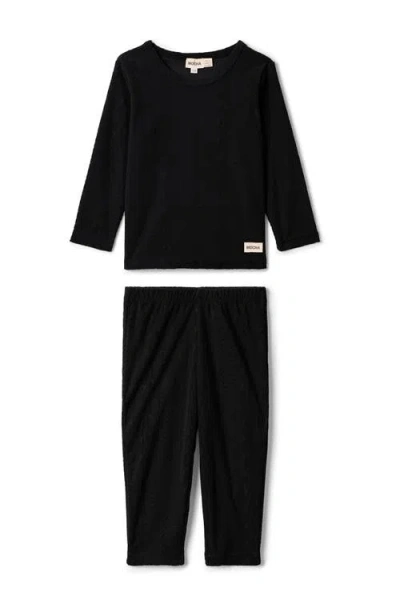 Mocha Kids'  Boy Cable Textured Velour Top And Pants Set In Black