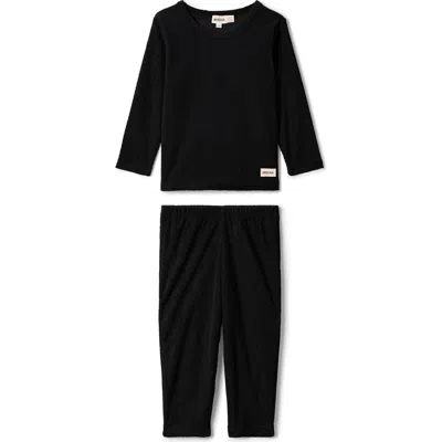Mocha Babies'  Boy Cable Textured Velour Top And Pants Set In Black
