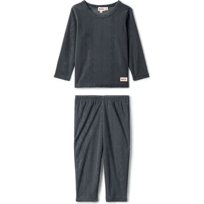Mocha Babies'  Boy Cable Textured Velour Top And Pants Set In Green