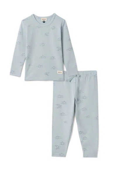 Mocha Babies'  Boy Stars Print Cotton Round Neck Top And Pants Set In Blue
