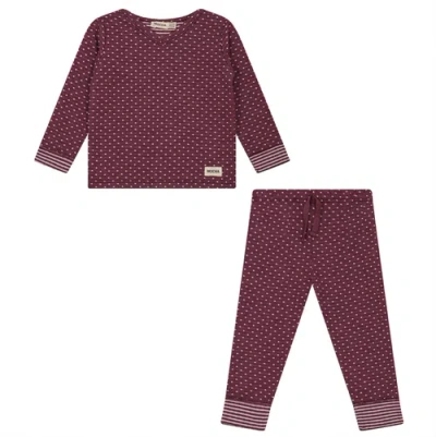 Mocha Babies'  Burgundy Dot Print 2 Piece Set, Long Sleeve Top & Elastic Waist Bottom