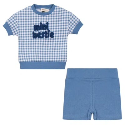 Mocha Kids'  Checkered Mini Bestie 2 Piece Set Short Sleeve Top And Ribbed Shorts In Multi