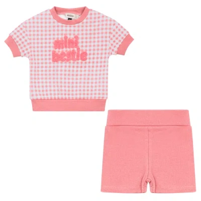 Mocha Kids'  Checkered Mini Bestie 2 Piece Set Short Sleeve Top And Ribbed Shorts In Multi