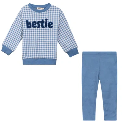 Mocha Kids'  Checkered Mini Bestie Long Sleeve Top And Leggings Set In Blue
