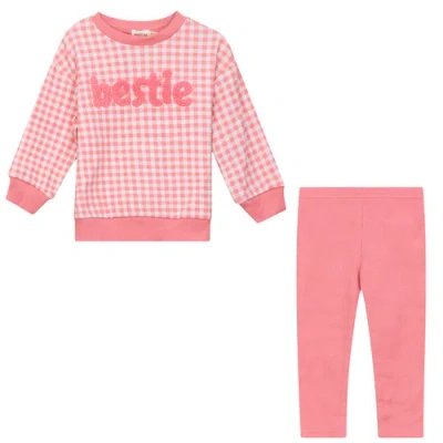 Mocha Checkered Mini Bestie Long Sleeve Top And Leggings Set In Multi