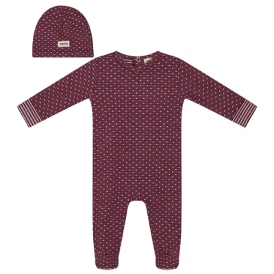 Mocha Kids'  Dot Print 2 Piece Romper And Hat In Blue