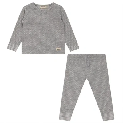 Mocha Kids'  Dot Print 2 Piece Set, Long Sleeve Top & Elastic Waist Bottom In Gray