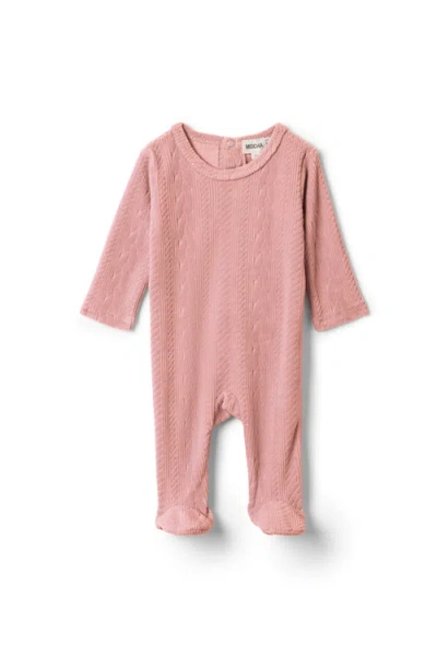 Mocha Babies'  Girl Cable Textured Velour Romper In Pink