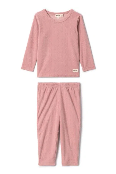 Mocha Kids'  Girl Cable Textured Velour Top And Pants Set In Brown
