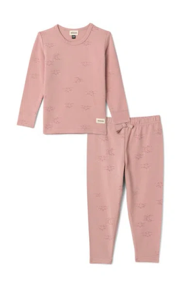 Mocha Babies'  Girl Stars Print Cotton Round Neck Top And Pants Set In Pink