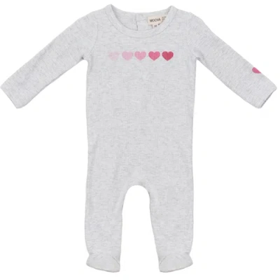 Mocha Babies'  Long Sleeves With Heart Print Romper In Gray