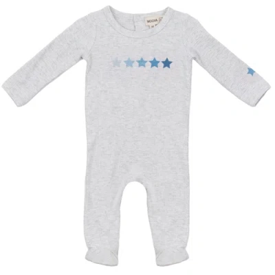 Mocha Babies'  Rib Knit Romper With Star Print In Gray