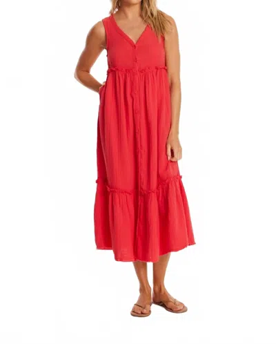 Mod-o-doc Button Front Tiered Midi Tank Dress In Glazed Cherry