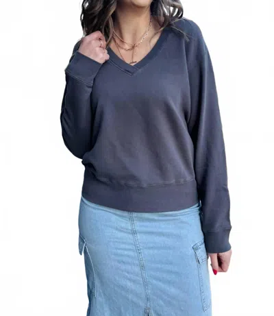 Mod-o-doc Deep V-neck Pullover In Washed Ebony