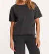 Mod-o-doc Elbow Sleeve Boatneck Boxy Top In Washed Ebony In Black