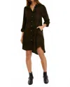 Mod-o-doc Long Sleeve Plaid Shirt Dress In Olive In Black