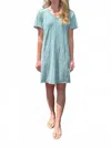 Mod-o-doc Longer Short Sleeve V-neck Tee Dress In Gris Mist In Blue