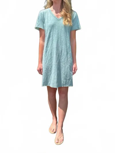 Mod-o-doc Longer Short Sleeve V-neck Tee Dress In Gris Mist In Blue