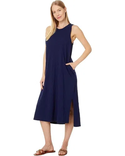 MOD-O-DOC MODODOC MIDI DRESS WOMEN'S NAVY 100% COTTON SIDE SLIT SLEEVELESS JDM1354