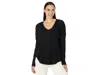 Mod-o-doc Mododoc Top Women's Black Slub Jersey Long Sleeve V-neck Tunic Ddr268 In Black