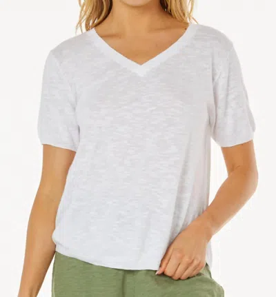 Mod-o-doc Short Sleeve V-neck Summer Sweater In White