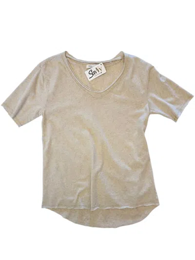 Mod-o-doc Women's Short Sleeve Open V-neck Boxy Tee In Heather Oat