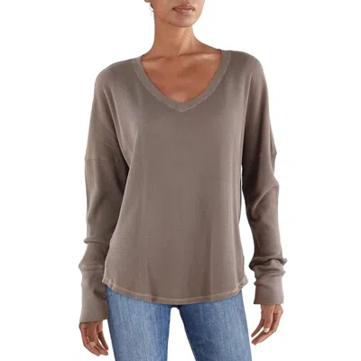 Mod-o-doc Womens Ribbed Trim Waffle Pullover Top