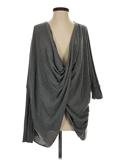 Pre-owned Mod Ref 3/4 Sleeve Top Gray Plunge Neckline Tops