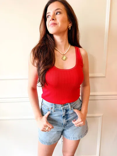 Mod Ref All-american Ribbed Tank In Red