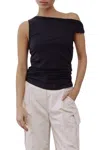 Mod Ref Asymmetrical Twist Shoulder Top In Black In Black