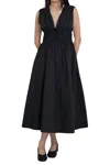 Mod Ref Cotton Tie Front Midi Dress In Black In Black