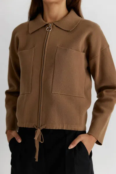 Mod Ref Cropped Zipper Sweater Jacket In Khaki