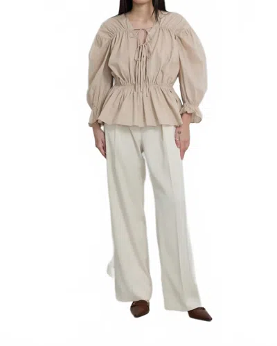 Mod Ref Feminine Cotton Blouse In Beige In Multi
