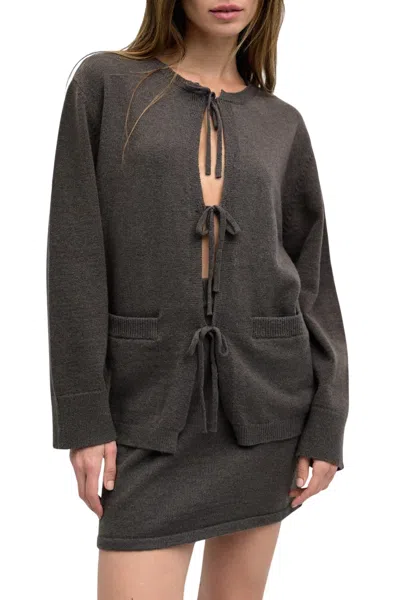 Mod Ref Knit Sweater Tie Front Cardigan In Charcoal In Brown