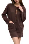 Mod Ref Knit Sweater Tie Front Cardigan In Chestnut In Pink