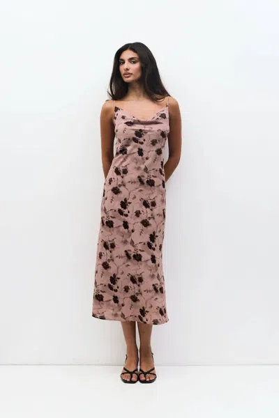 Mod Ref Lightweight Cowl Neck Floral Slip Dress In Rose In Multi