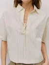 Mod Ref Pinstripe Oversized Tie Front Collared Shirt In Beige In Neutral