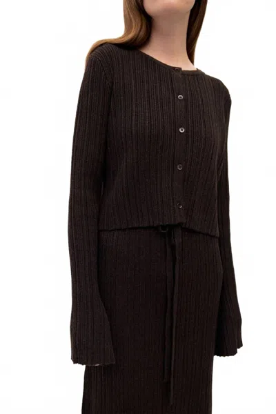 Mod Ref Ribbed Knit Crewneck Cardigan In Brown