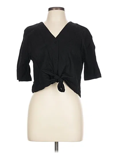 Pre-owned Mod Ref Short Sleeve Top Black Plunge Neckline Tops