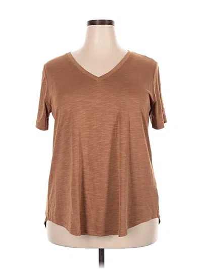 Pre-owned Mod Ref Short Sleeve Top Tan V Neck Tops In Brown
