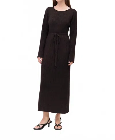 Mod Ref Terra Ribbed Knit Long Sleeve Maxi Dress In Brown