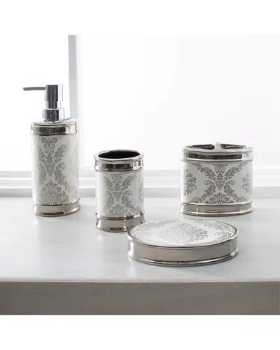 Moda At Home Damask 4 Piece Bath Coutertop Set White/silver In Gray