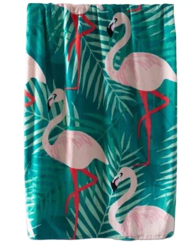 MODA AT HOME MODA AT HOME SET OF 2 FLAMINGOS PALM VELOUR BEACH TOWELS