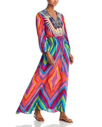 Moda Baronessa Palm Beach Silk Caftan In Multi