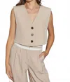 Moda Borboleta Vest & Wide Leg Pants Set In Beige In Gray