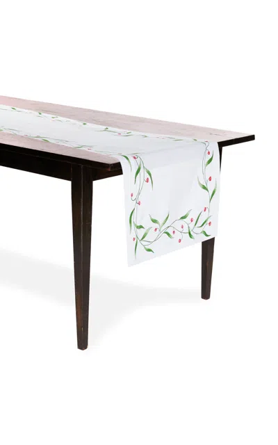 Moda Domus Hand-painted And Emboirdered Linen Table Runner In Multi