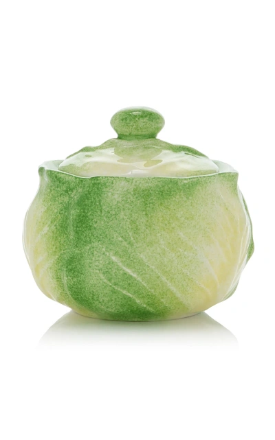 Moda Domus Handcrafted Ceramic Cabbage Sugar Bowl In Green