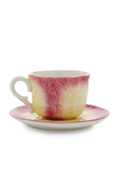 Moda Domus Handcrafted Ceramic Cabbage Tea Cup And Saucer In Purple