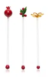 Moda Domus Handmade Glass Christmasmas Cocktail Stirrers In Multi
